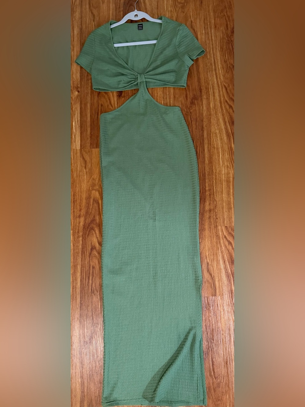 SHEIN Green Maxi Cutout Tie-Front Dress